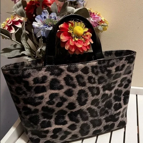 Kate ♠️ Spade New York Black & Gray Leopard Print Small Tote Handbag EUC RARE - Picture 4 of 8
